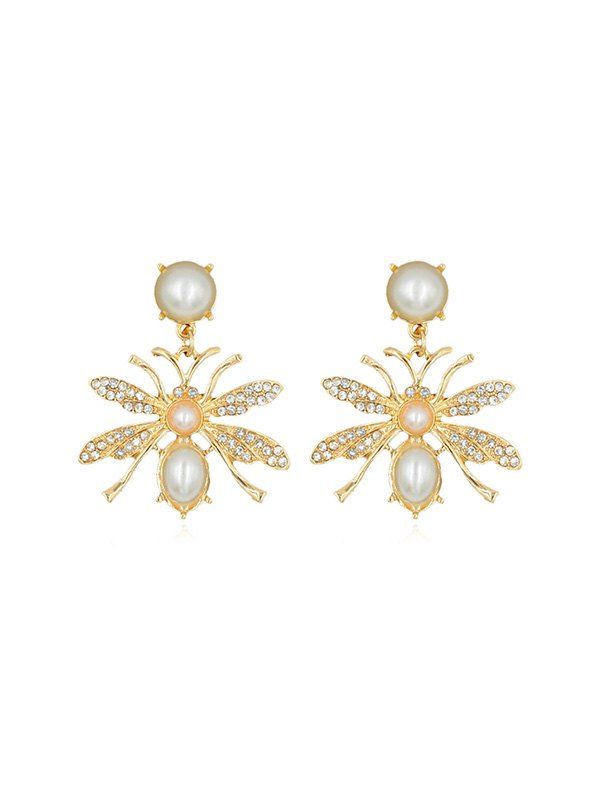 

Rhinestoned Faux Pearl Butterfly Earrings, Gold