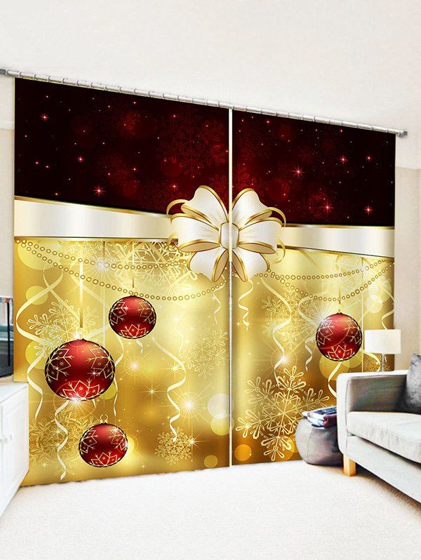 

2 Panels Christmas Balls Bowknot Snowflakes Pattern Window Curtains, Multi