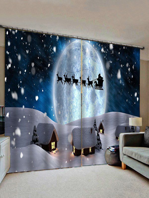 

Christmas Snow Night Window Curtains, Multi
