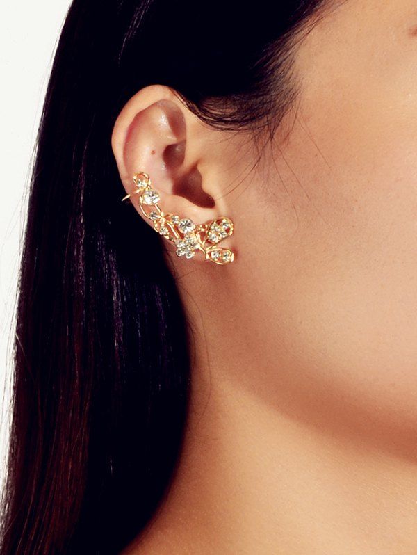 

Rhinestone Butterfly Hollowed Earrings, Gold