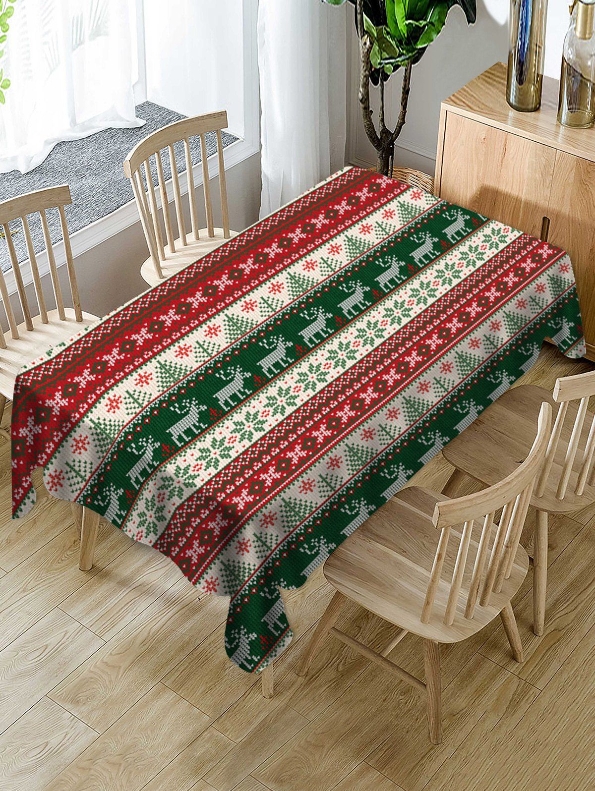 

Christmas Tree Elk Snowflake Print Fabric Tablecloth, Multi