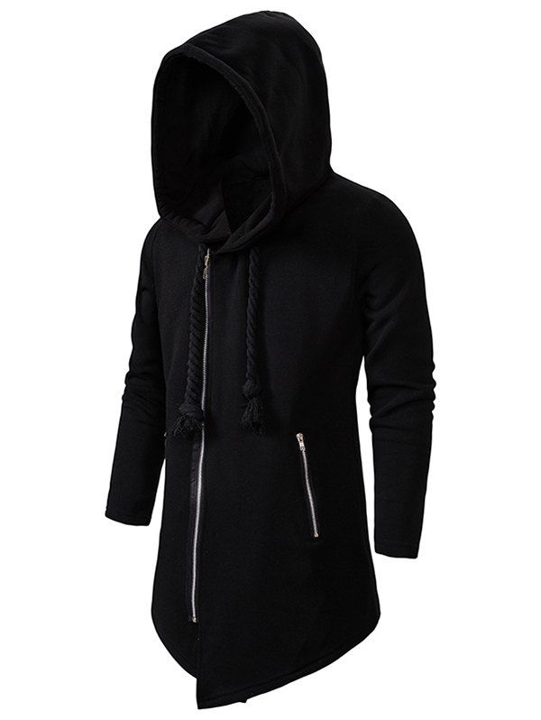 [44% OFF] Zip Up Asymmetric Fleece Gothic Hoodie | Rosegal