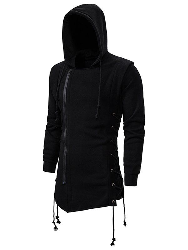

Side Lace Up Fleece Gothic Hoodie, Black