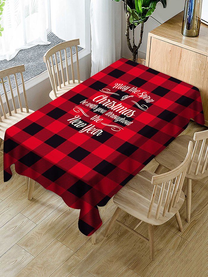 

Christmas Greeting Plaid Print Waterproof Fabric Tablecloth, Multi