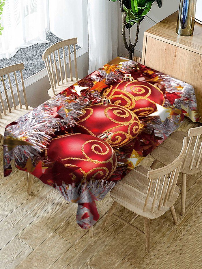 

Christmas Ball Star Print Waterproof Fabric Tablecloth, Multi