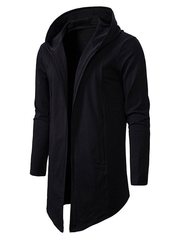 

Plain Open Front Hooded Jacket, Black