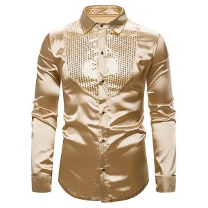 

Glitter Sequins Insert Button Up Shirt, White