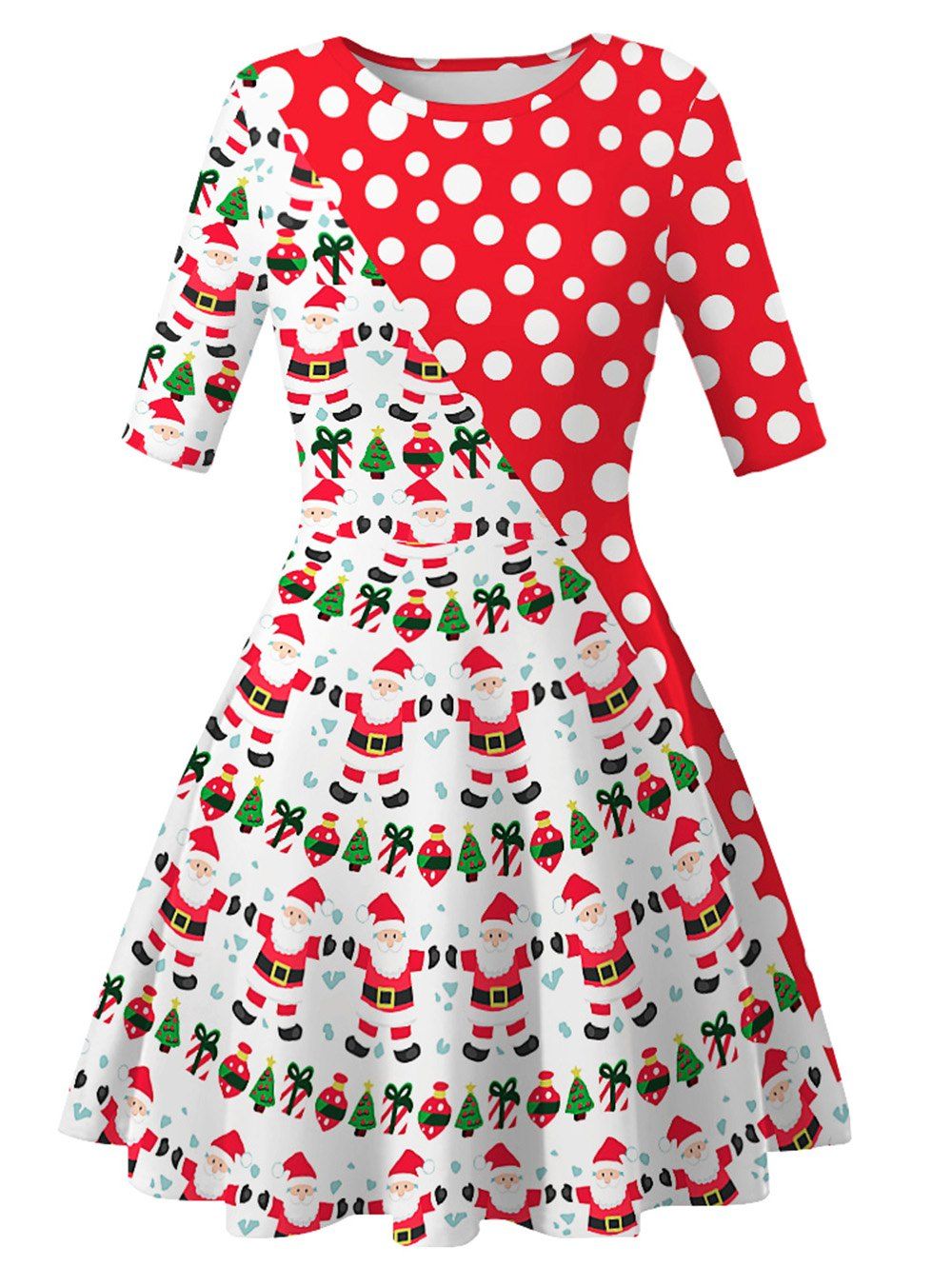 

Santa Claus Dotted Cats Christmas Mini Dress, Multi-a