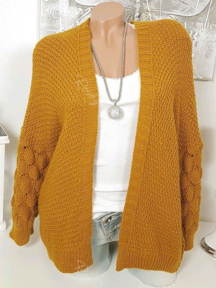 

Plus Size Open Front Chunky Cardigan, Bee yellow