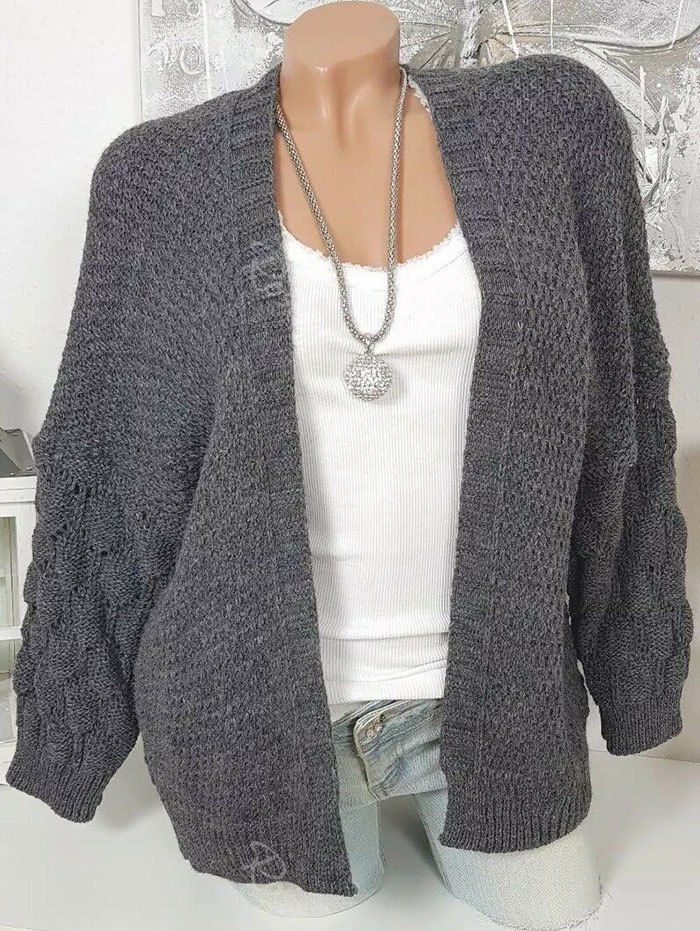 

Plus Size Open Front Chunky Cardigan, Light gray