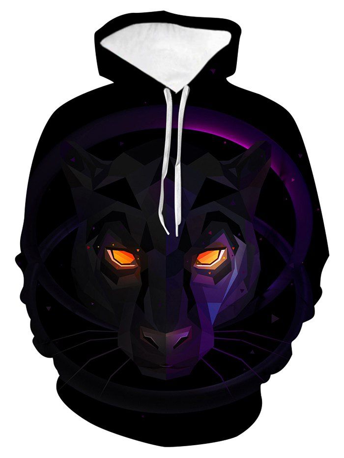 

Art Geometric Leopard Graphic Front Pocket Drawstring Hoodie, Multi