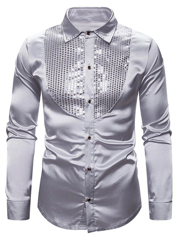 Latest Glitter Sequins Insert Button Up Shirt  