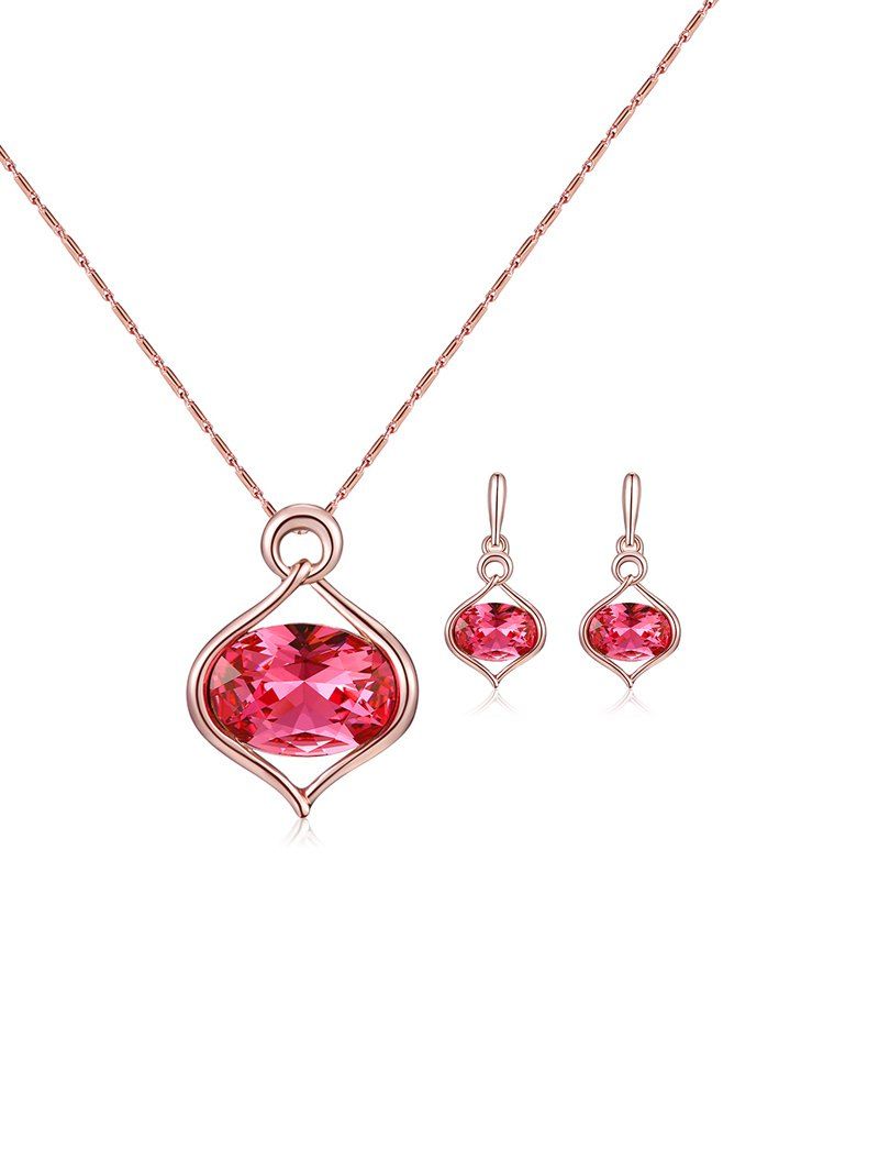 

Elliptical Faux Crystal Necklace Earrings Set, Deep pink
