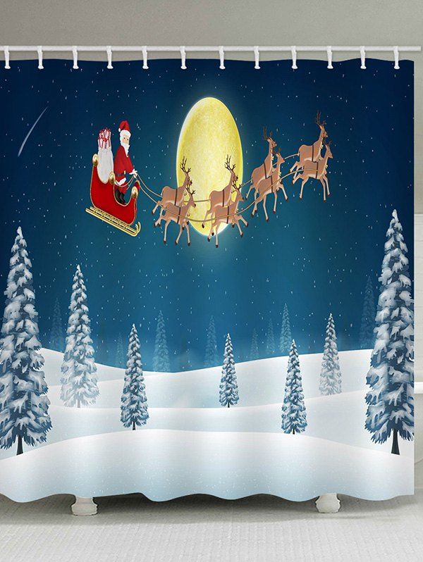 

Christmas Santa Claus Sleigh Moon Night Print Waterproof Bathroom Shower Curtain, Multi