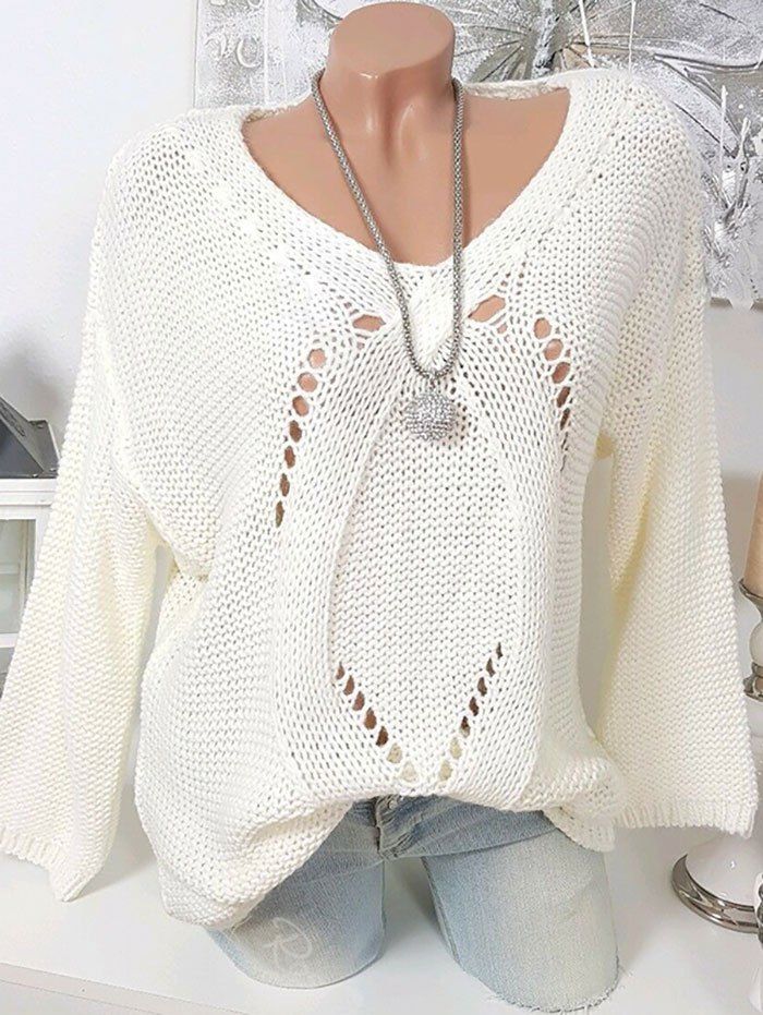 

Plus Size V Neck Chunky Sweater, White