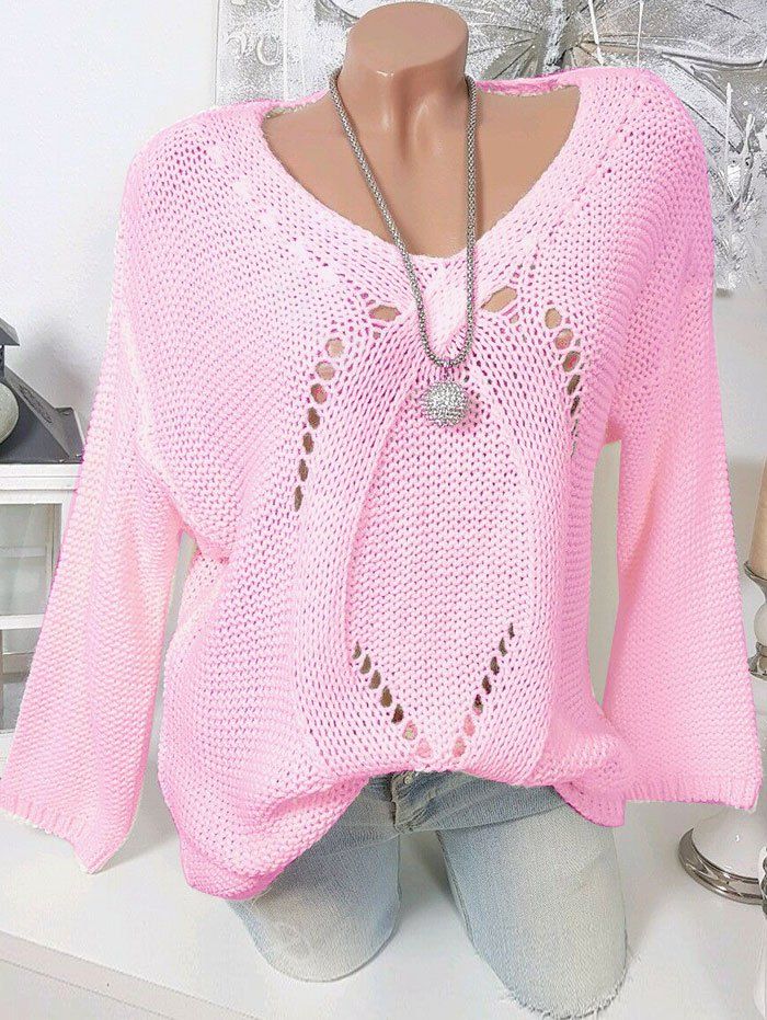 

Plus Size V Neck Chunky Sweater, Pink