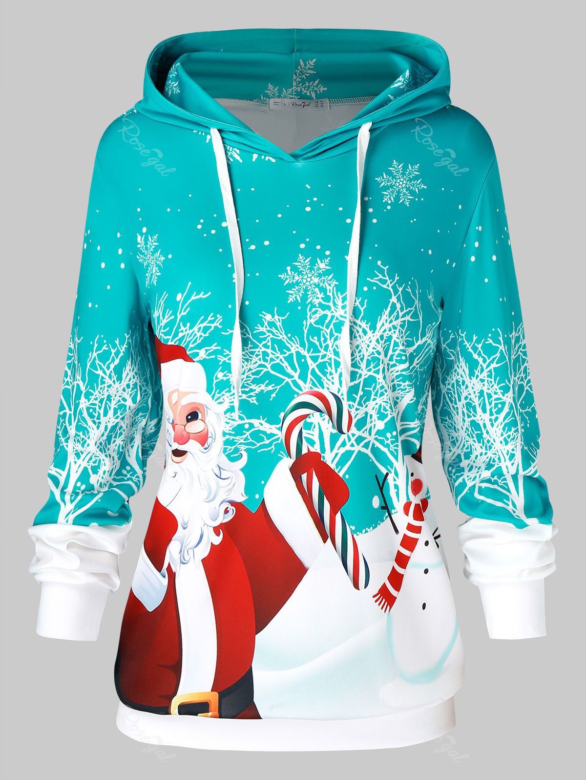 

Plus Size Father Christmas Snowflake Print Hoodie, Celeste