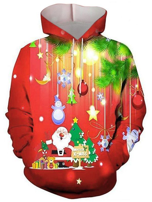 

Merry Christmas Graphic Front Pocket Drawstring Hoodie, Multi