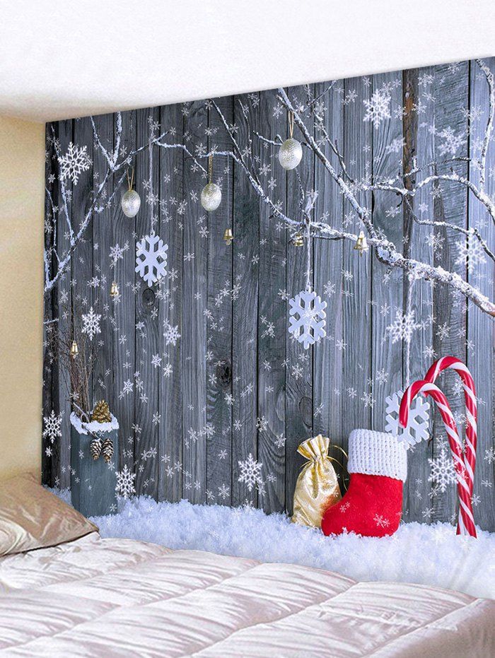 

Christmas Socks Snowflake Wood Grain Print Tapestry Wall Hanging Art Decoration, Multi