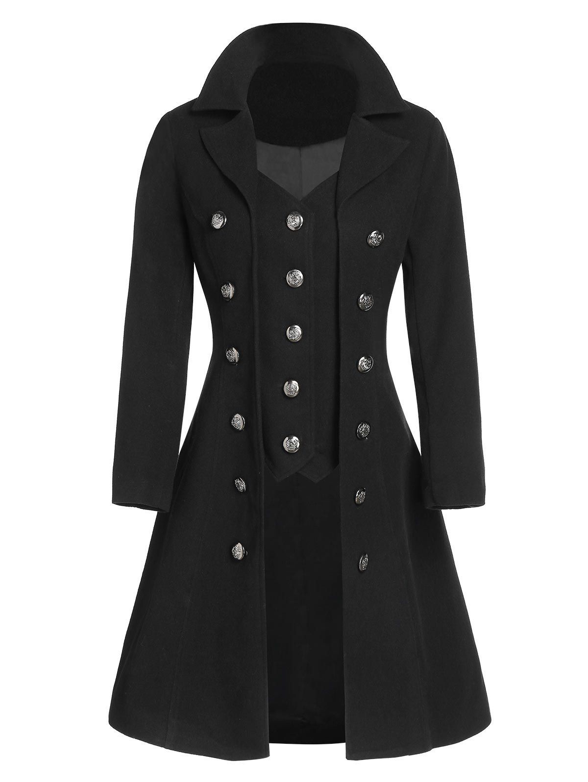 

Mock Button Wool Blend Faux Twinset Skirted Coat, Black