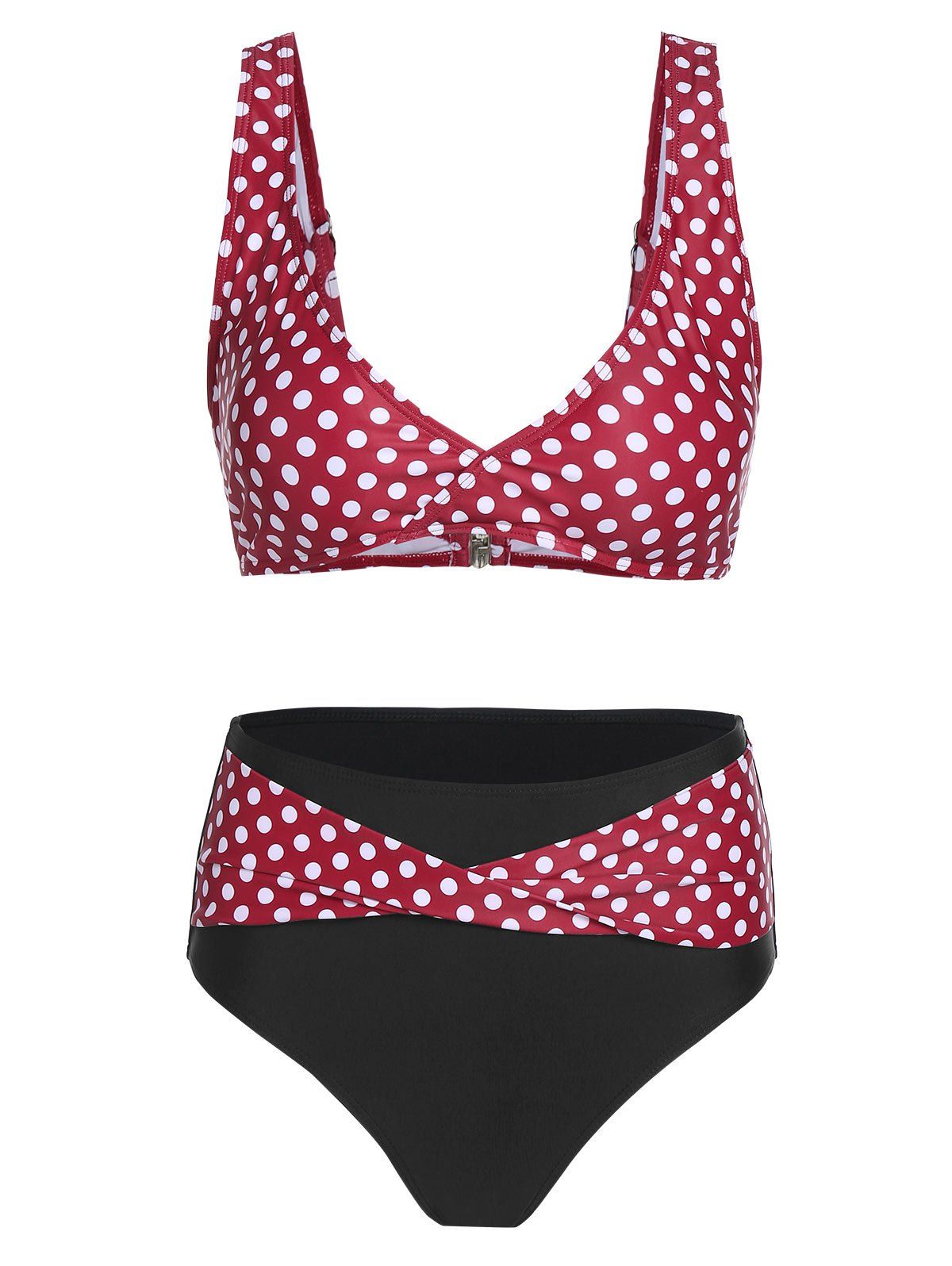 Best Polka Dot Print Padded Front Twist Bikini Swimwear  