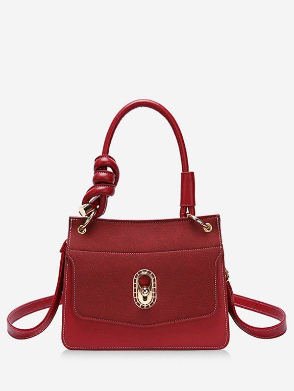 

Metallic Buckle Design Leather Shoulder Bag, Red