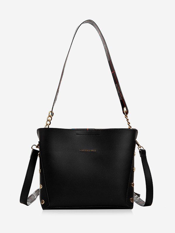

Solid Big Rivet Tote Bag, Black