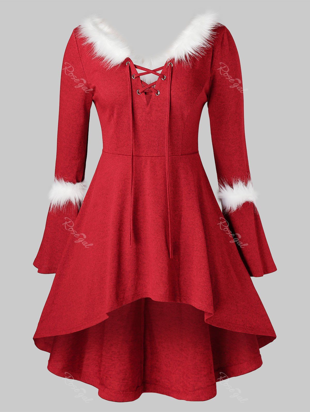 

Plus Size Fuzzy Flare Sleeve High Low Top, Red
