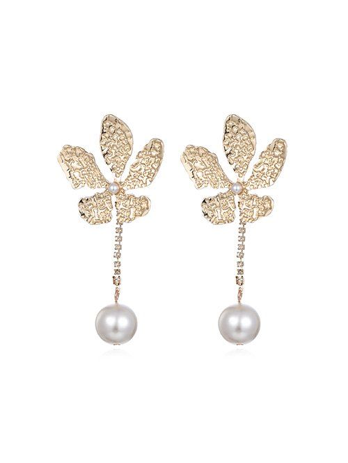 

Artificial Pearl Rhinestone Flower Drop Earrings, Gold