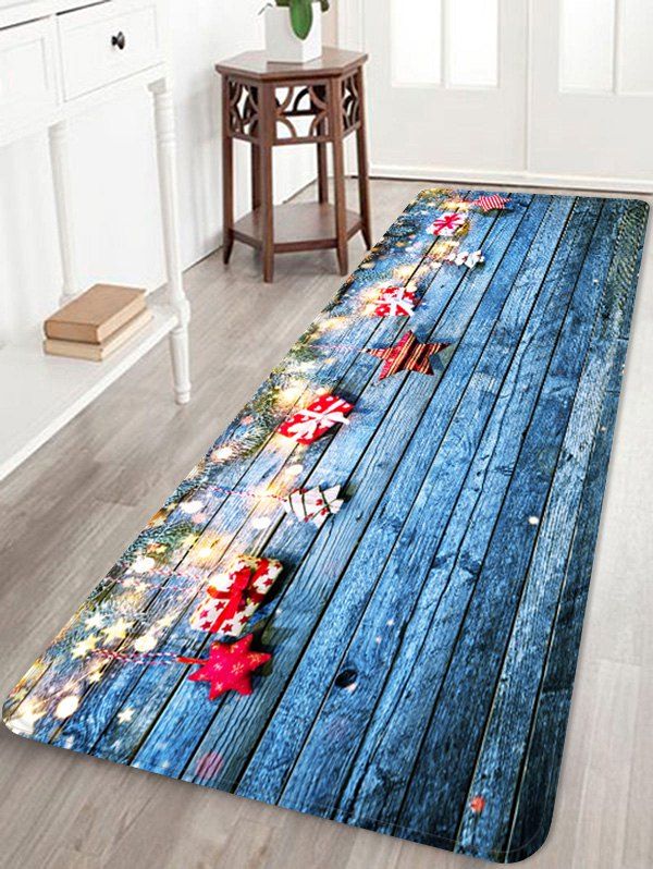 

Christmas Gift Wooden Floor Rug, Silk blue