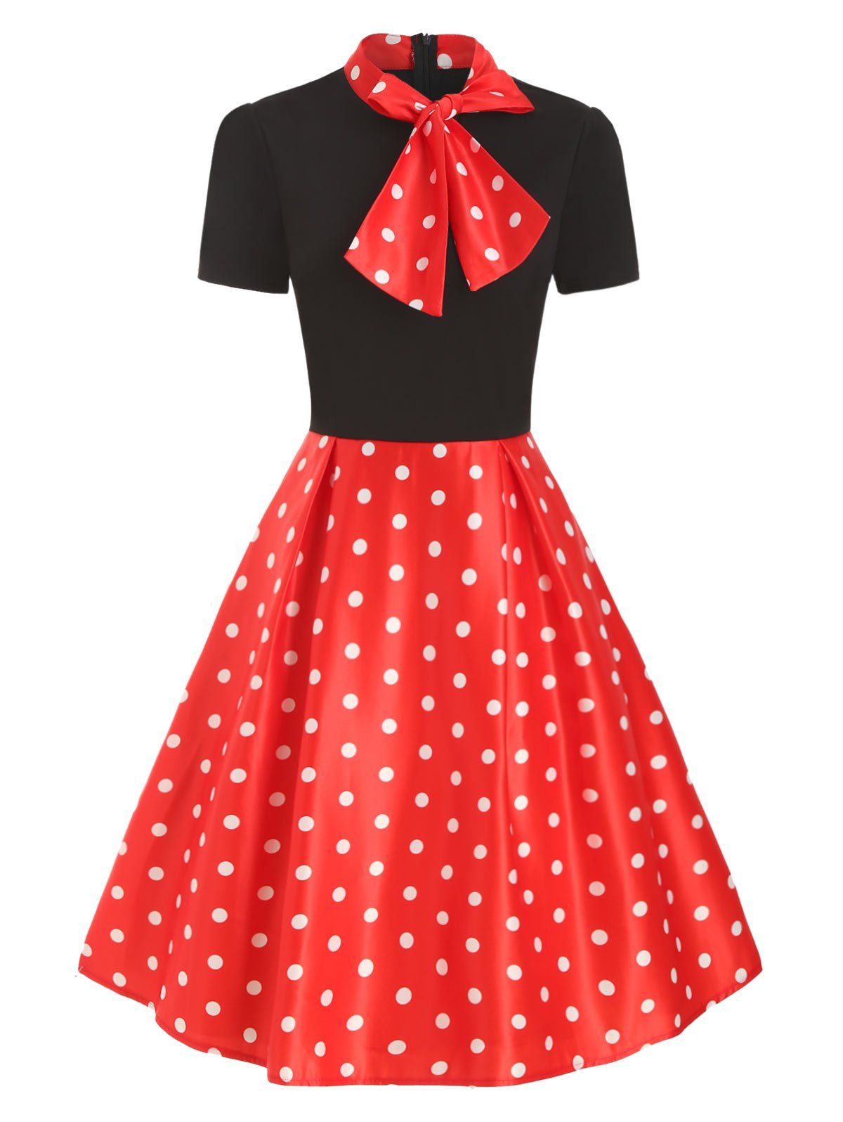 

Vintage Bow Tie Collar Short Sleeve Dress, Red