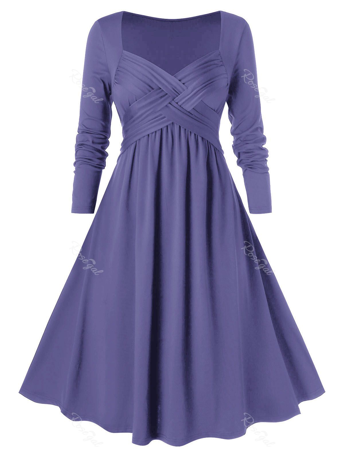

Plus Size Criss Cross Midi A Line Dress, Purple mimosa