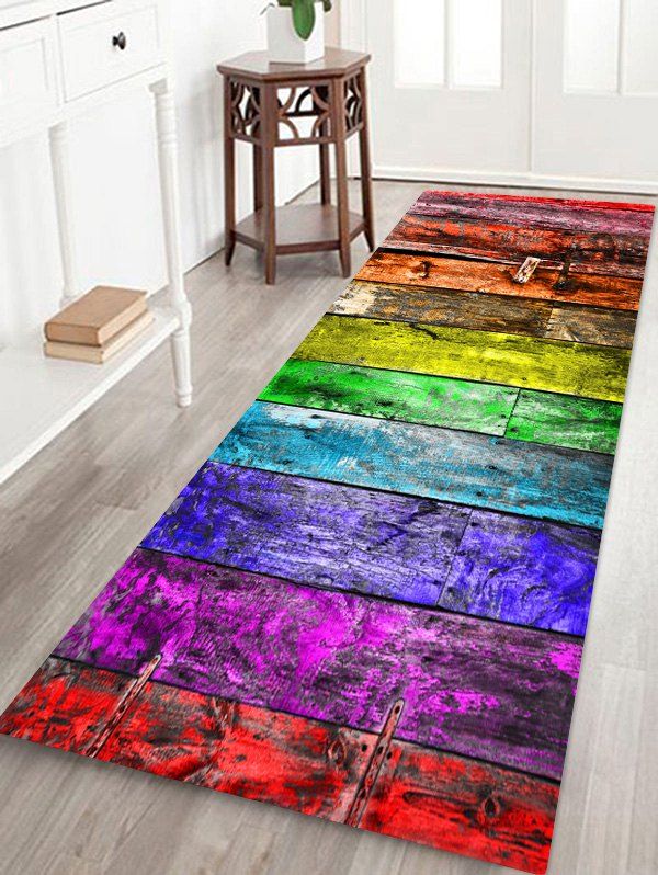 

Wooden Grain Printed Design Floor Rug, Multi