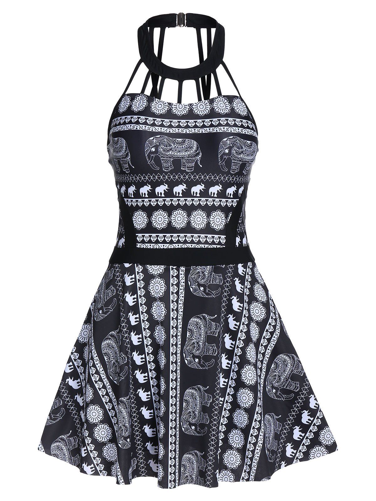 

Tribal Elephant Print Cut Out One-piece Swimwear, Multi-a