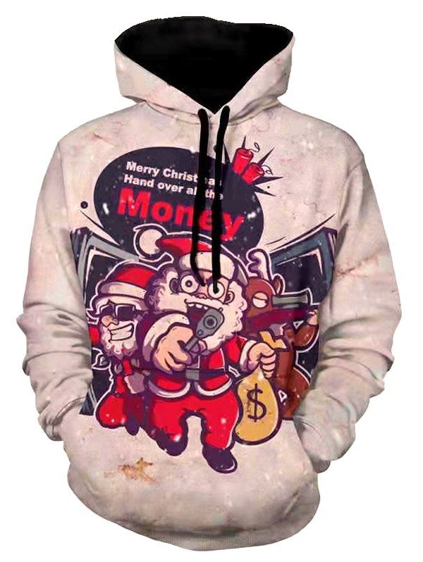 

Christmas Robber Santa Graphic Print Drawstring Hoodie, Multi