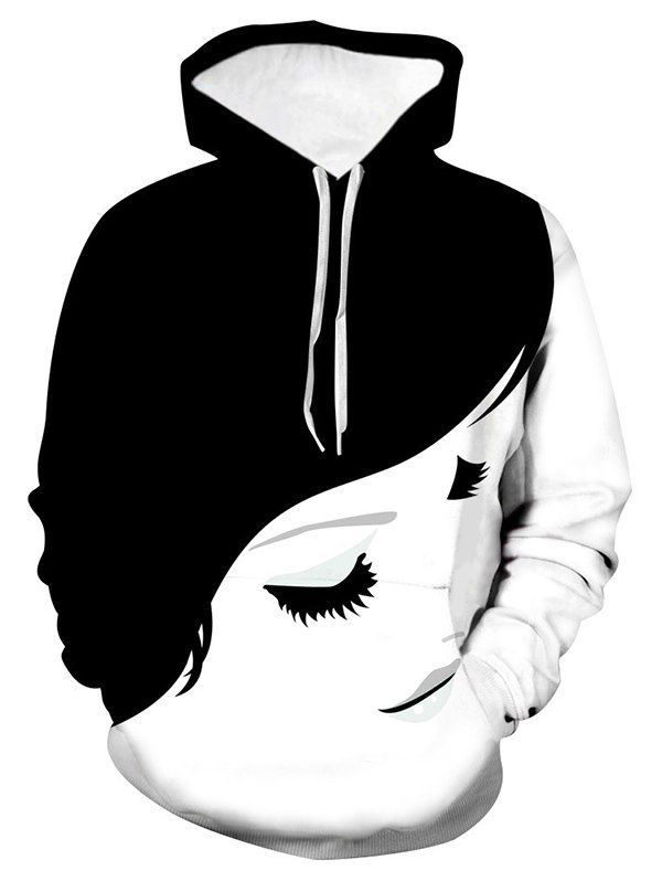 

Girl Face Graphic Front Pocket Drawstring Hoodie, Multi