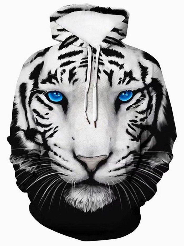 

3D Tiger Graphic Front Pocket Casual Hoodie, Multi