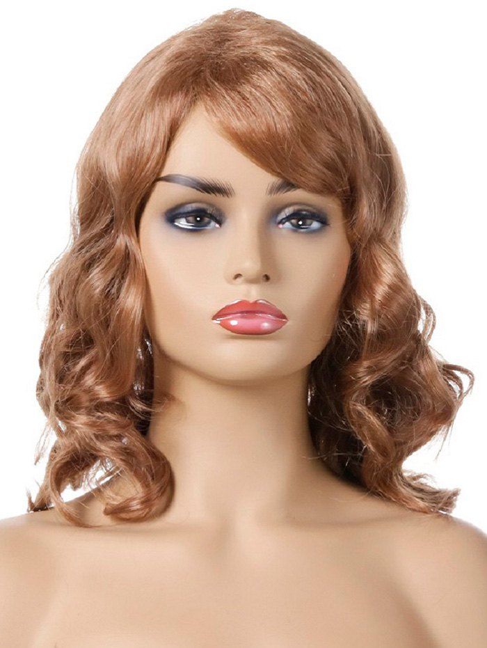 

Side Bang Curly Synthetic Medium Wig, Light brown