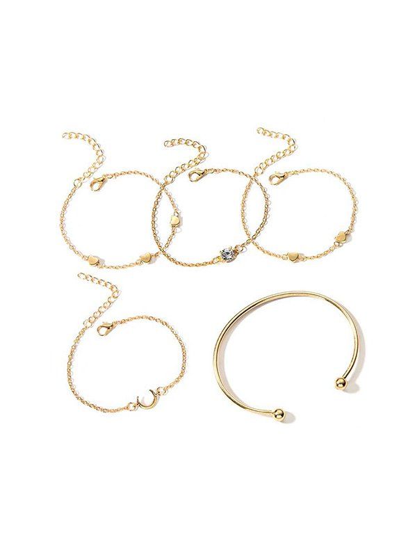 

5Pcs Moon Heart Adjustable Bracelet Set, Gold