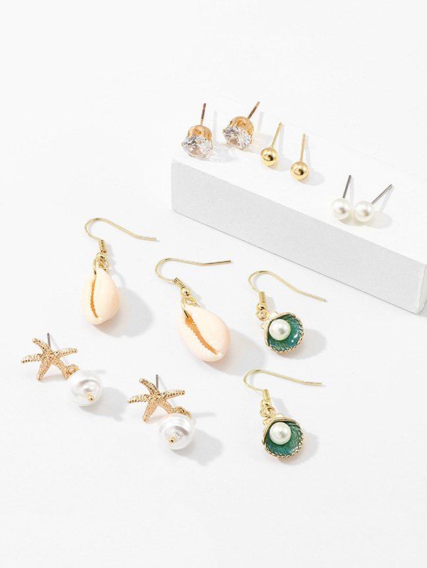 

Artificial Pearl Starfish Shell Shape Earrings Set, Gold