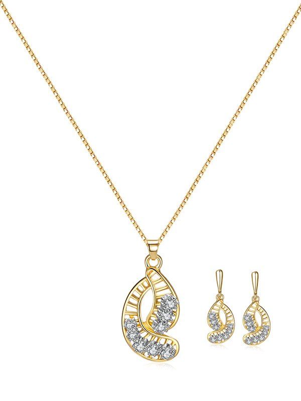 

Rhinestone Hollow Out Pendant Jewelry Set, Gold