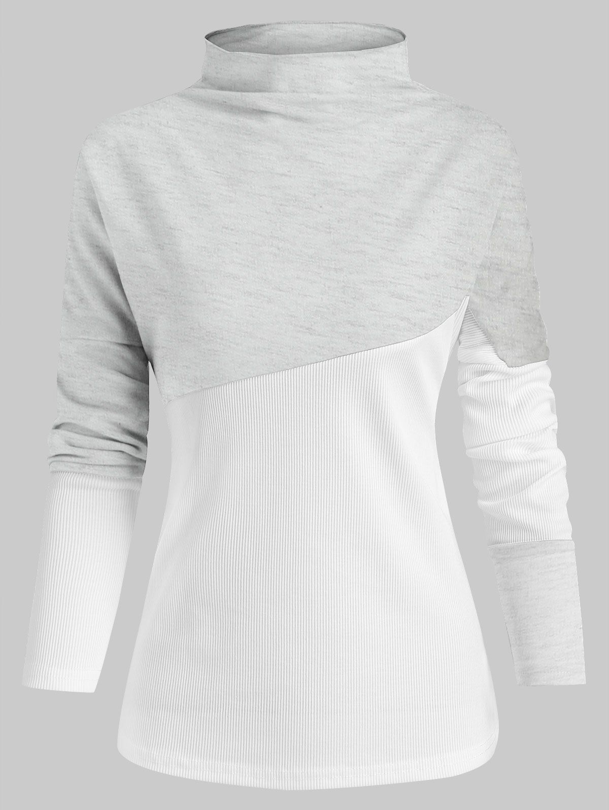 

Slash Neck Colorblock Long Sleeves Top, Gray