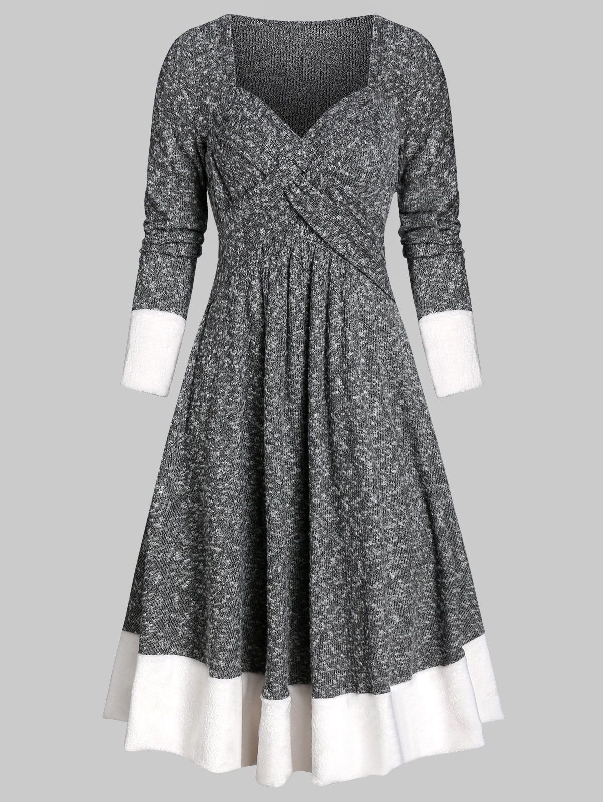 A Line Space Dye Two Tone Dress, Gray