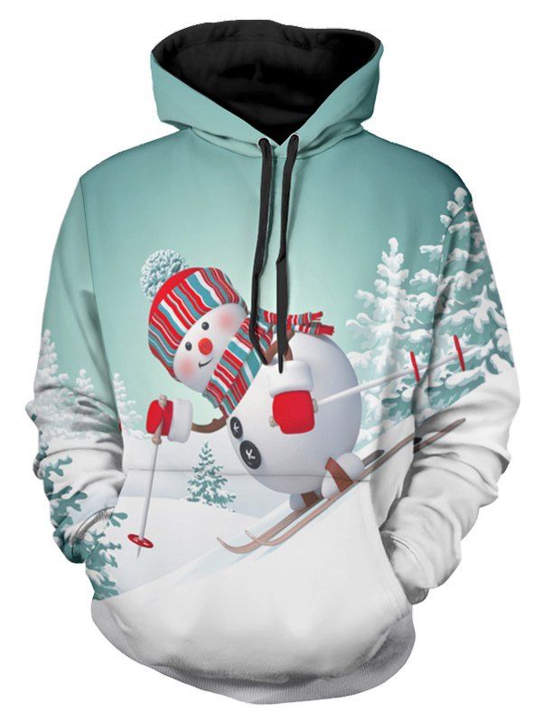 

Skiing Snowman Print Christmas Casual Hoodie, Multi