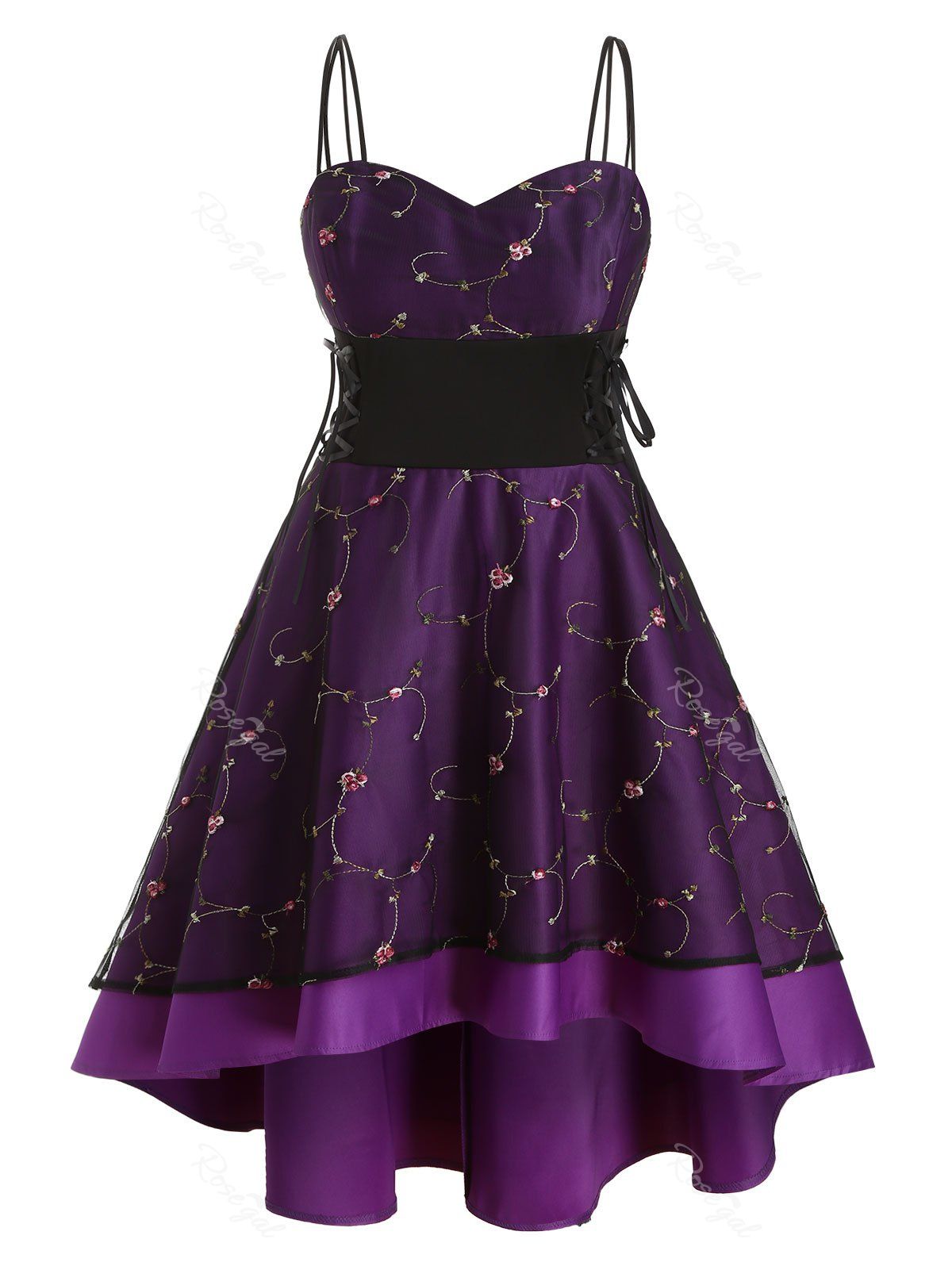 

Plus Size Embroidered High Low Cocktail Party Dress, Purple
