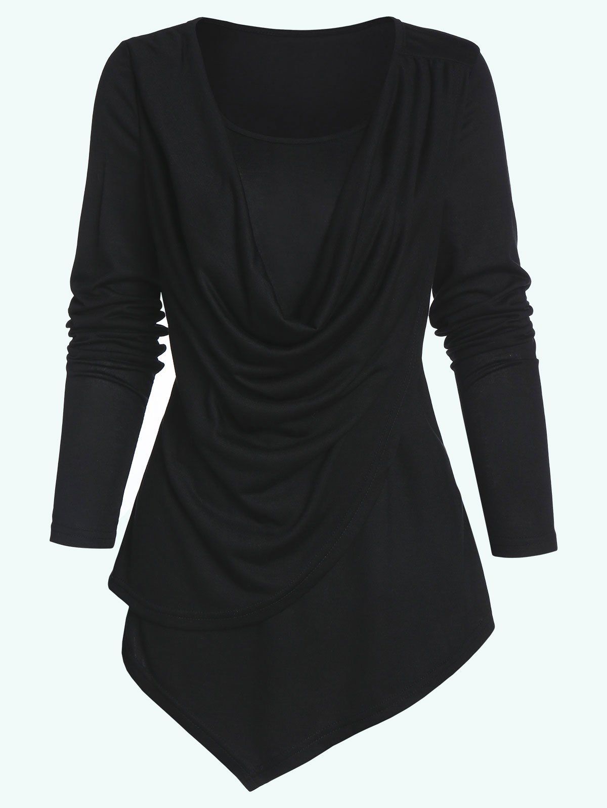 

Heathered Pointed Hem Draped Overlap T-shirt, Black