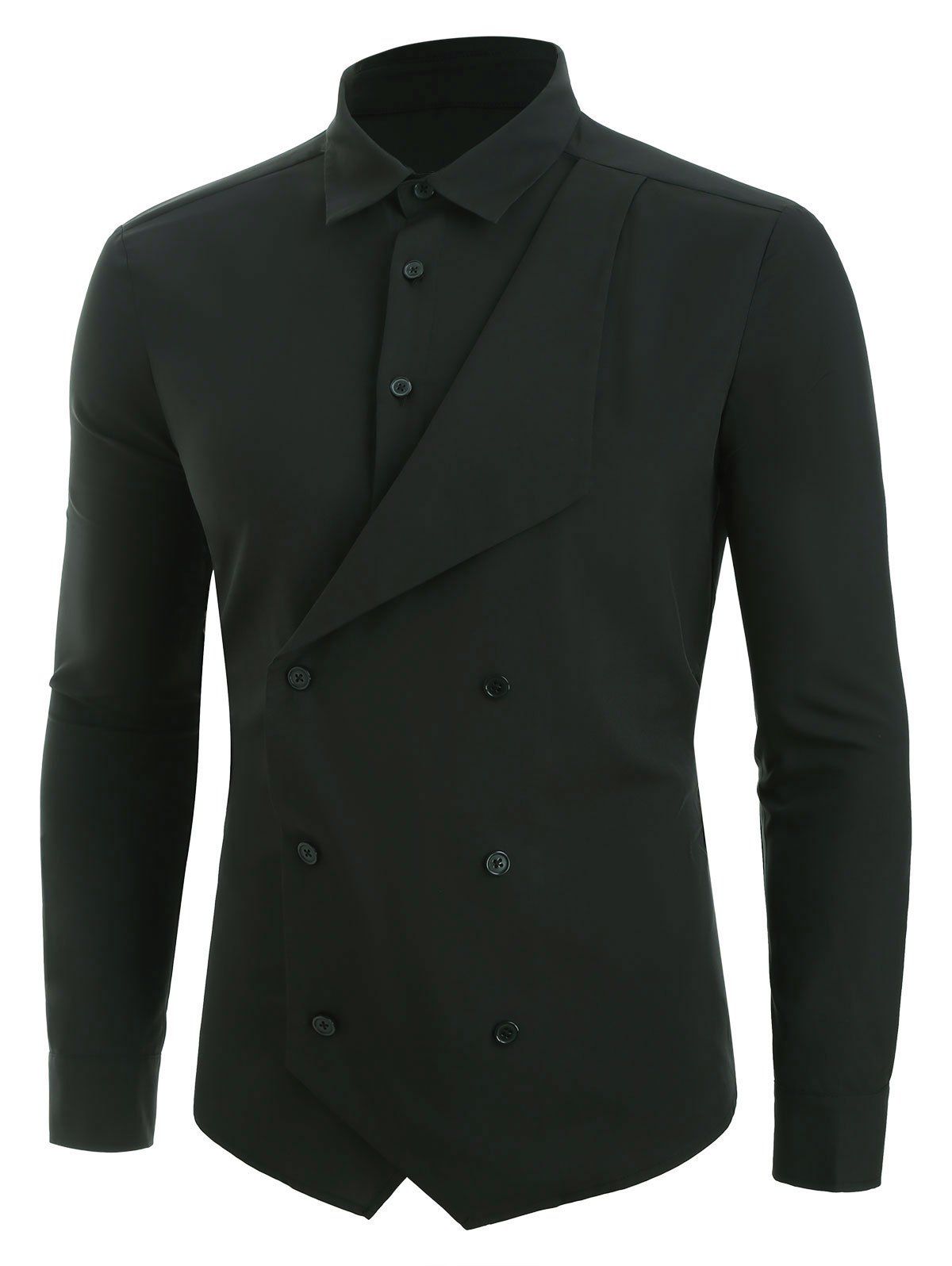 

Long Sleeve Asymmetric Button Up Overlap Shirt, Black