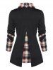 Plaid Print Back Slit Faux Twinset Pullover Sweater -  