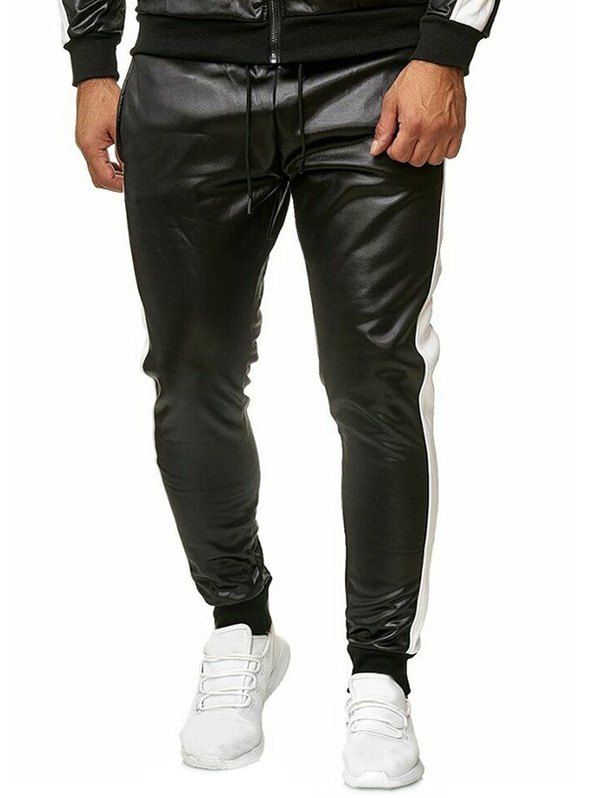 

Color Spliced Faux Leather Jogger Pants, White