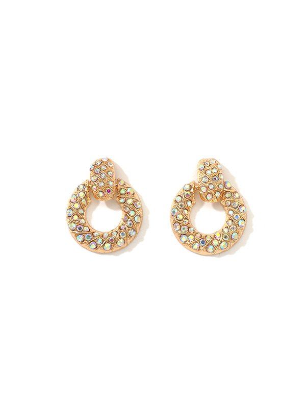 

Colorful Rhinestone Hollow Circle Earrings, Gold